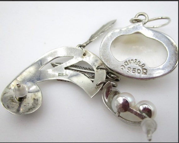 Sterling earrings Native American, shell, pearl - image 2