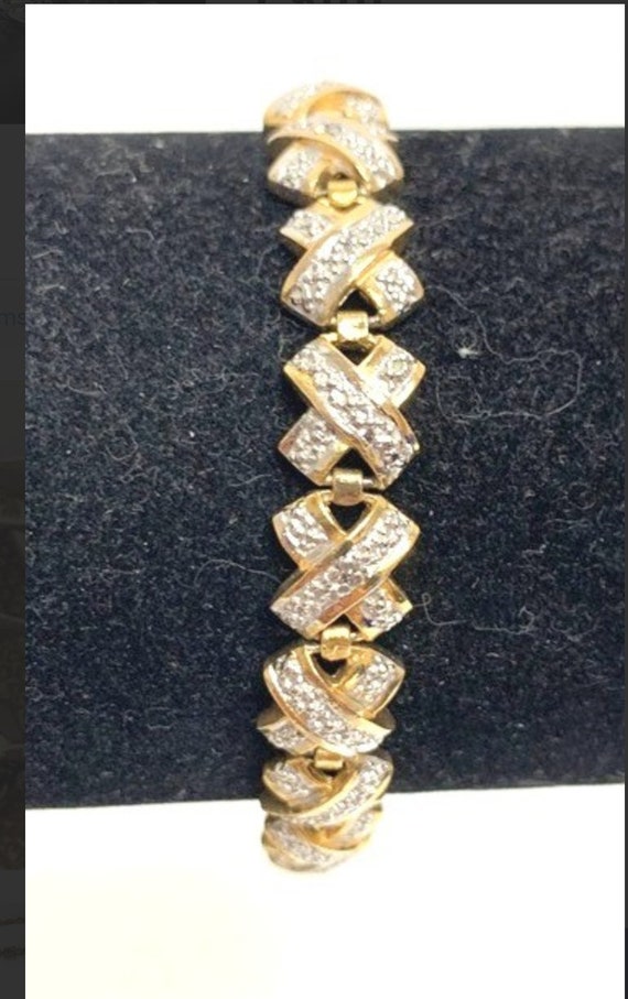 Goldtone and silver sterling diamond vintage brace