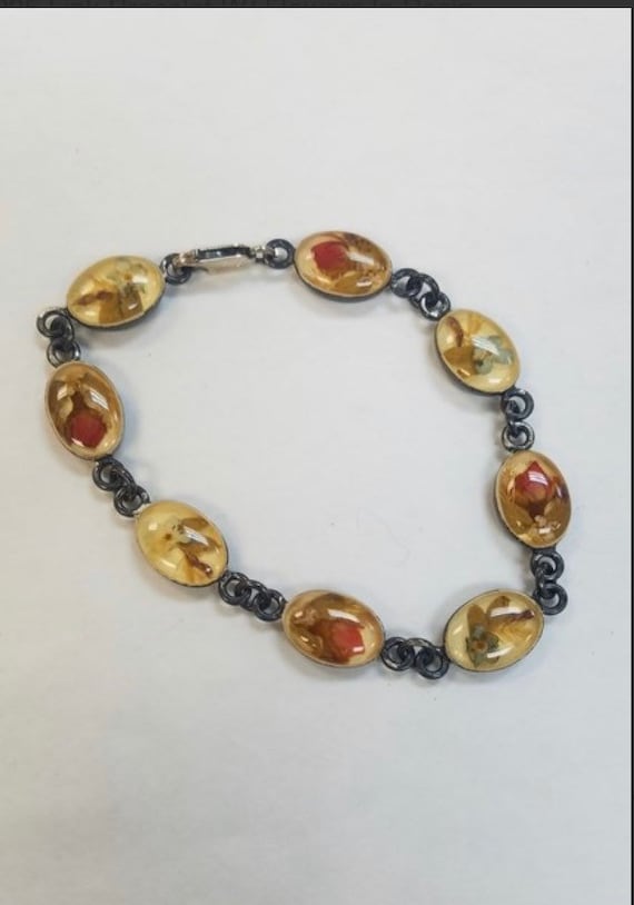 Sterling resin encased flower bracelet