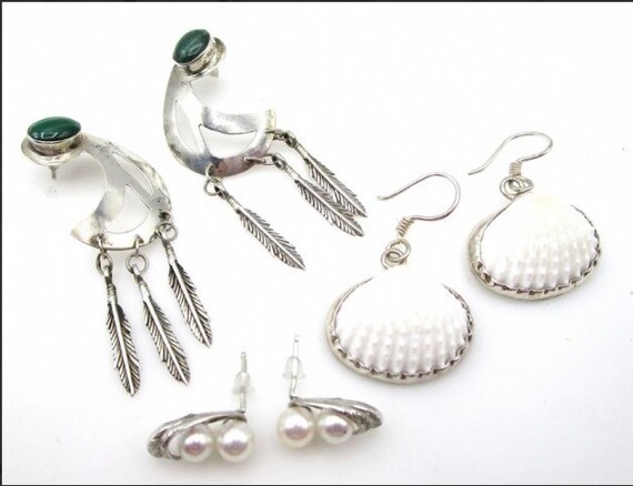 Sterling earrings Native American, shell, pearl - image 1