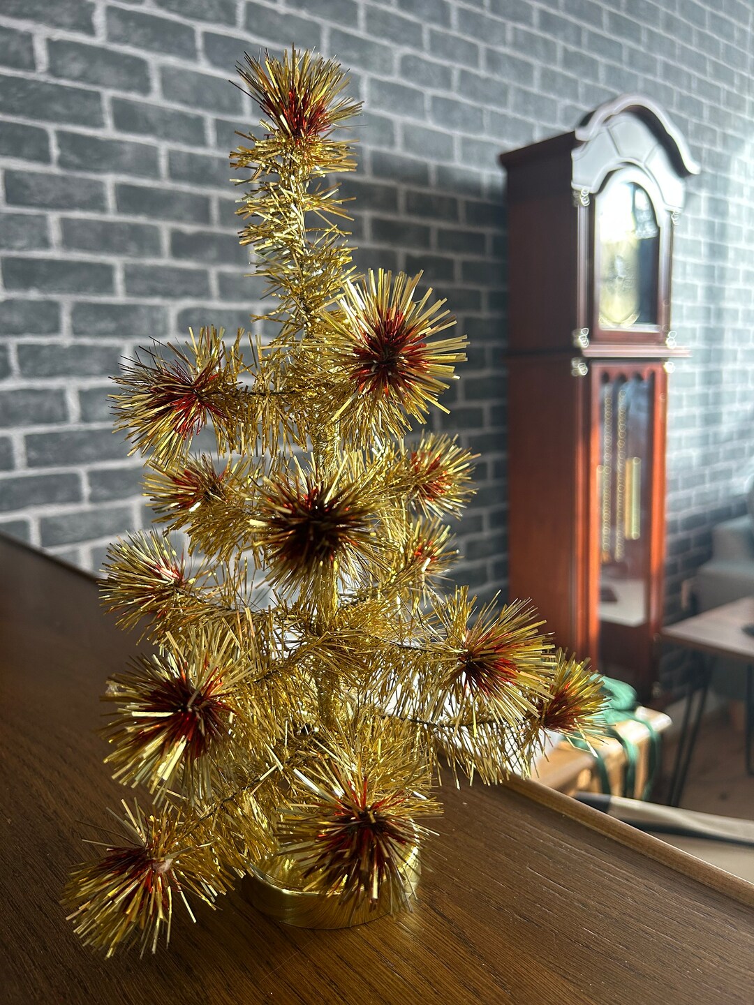 Vintage Kitsch Gold and Red Tinsel Mini Christmas Tree Etsy
