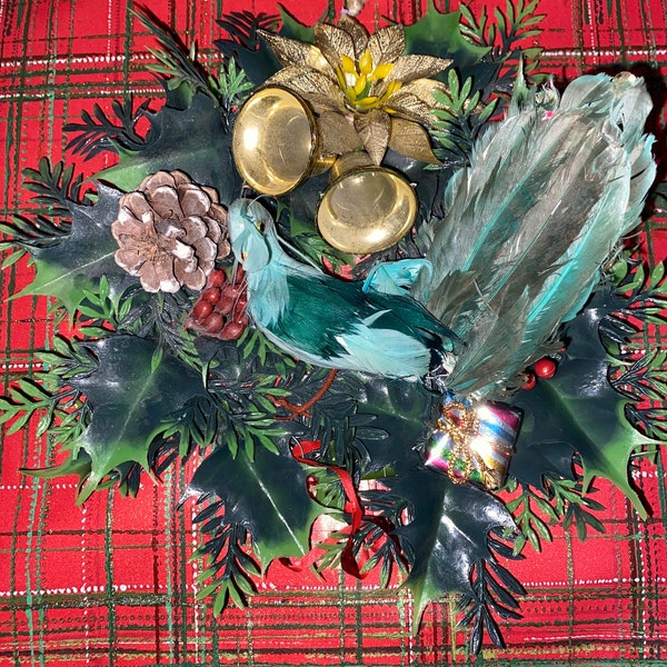 Vintage Kitsch Christmas Wreath with Peacock