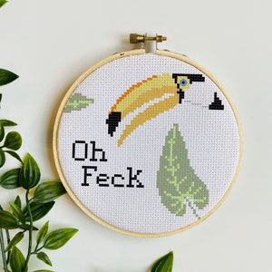 Cross Stitch Pattern, PDF Download, Funny Cute Toucan, Oh Feck