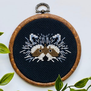 Raccoon Cross Stitch Pattern, Instant PDF Download, Woodland Cross Stitch