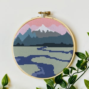 Oregon Landscape Cross Stitch Pattern, 3 Sisters Wilderness Area, Instant Download PDF