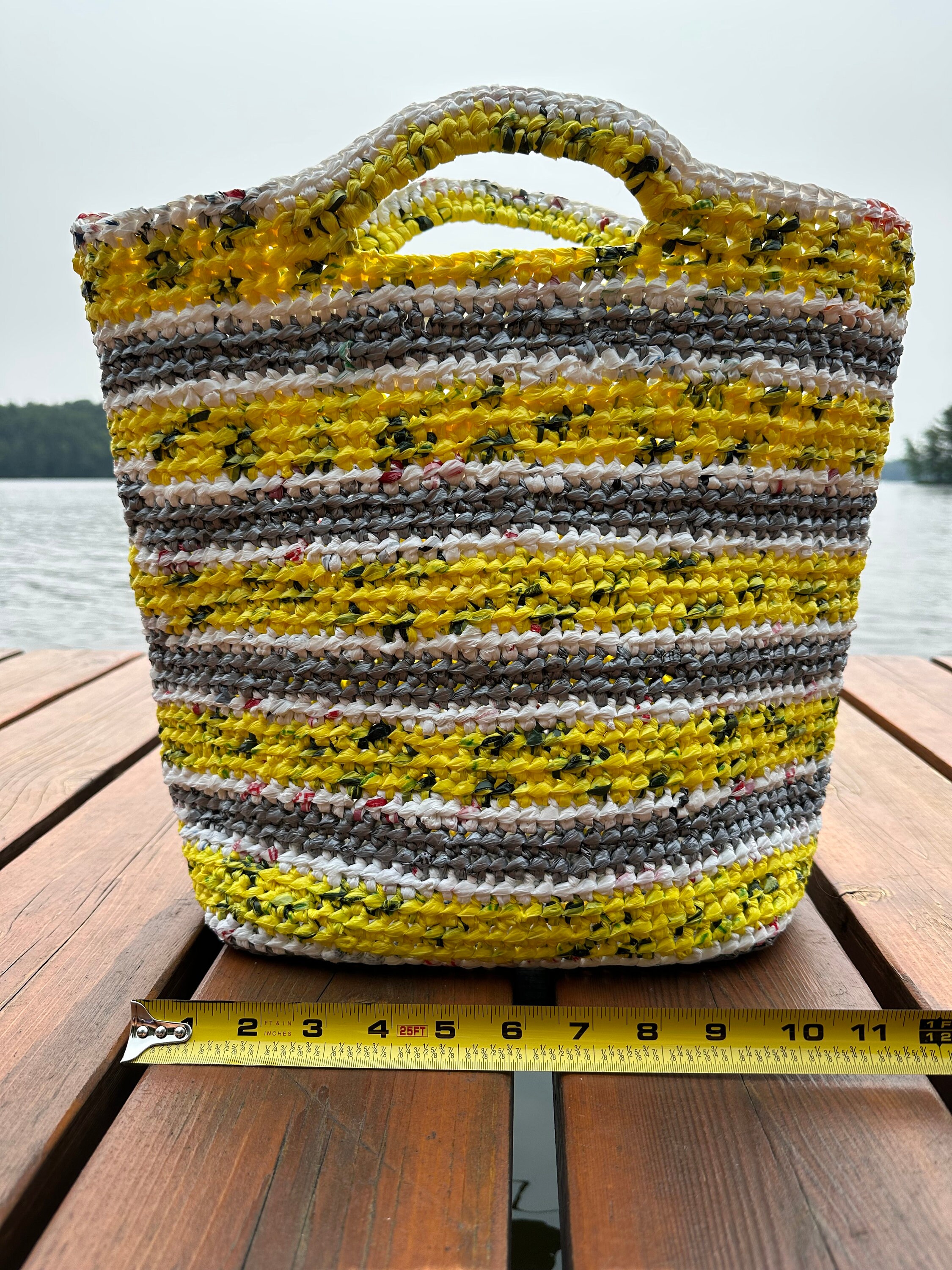 Yellow and Silver Striped Plarn Bag - Etsy