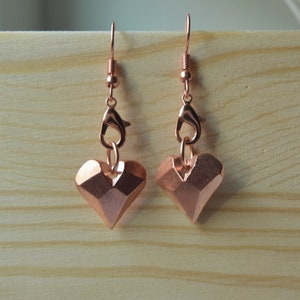 Copper Geometric Heart Earrings with Hook