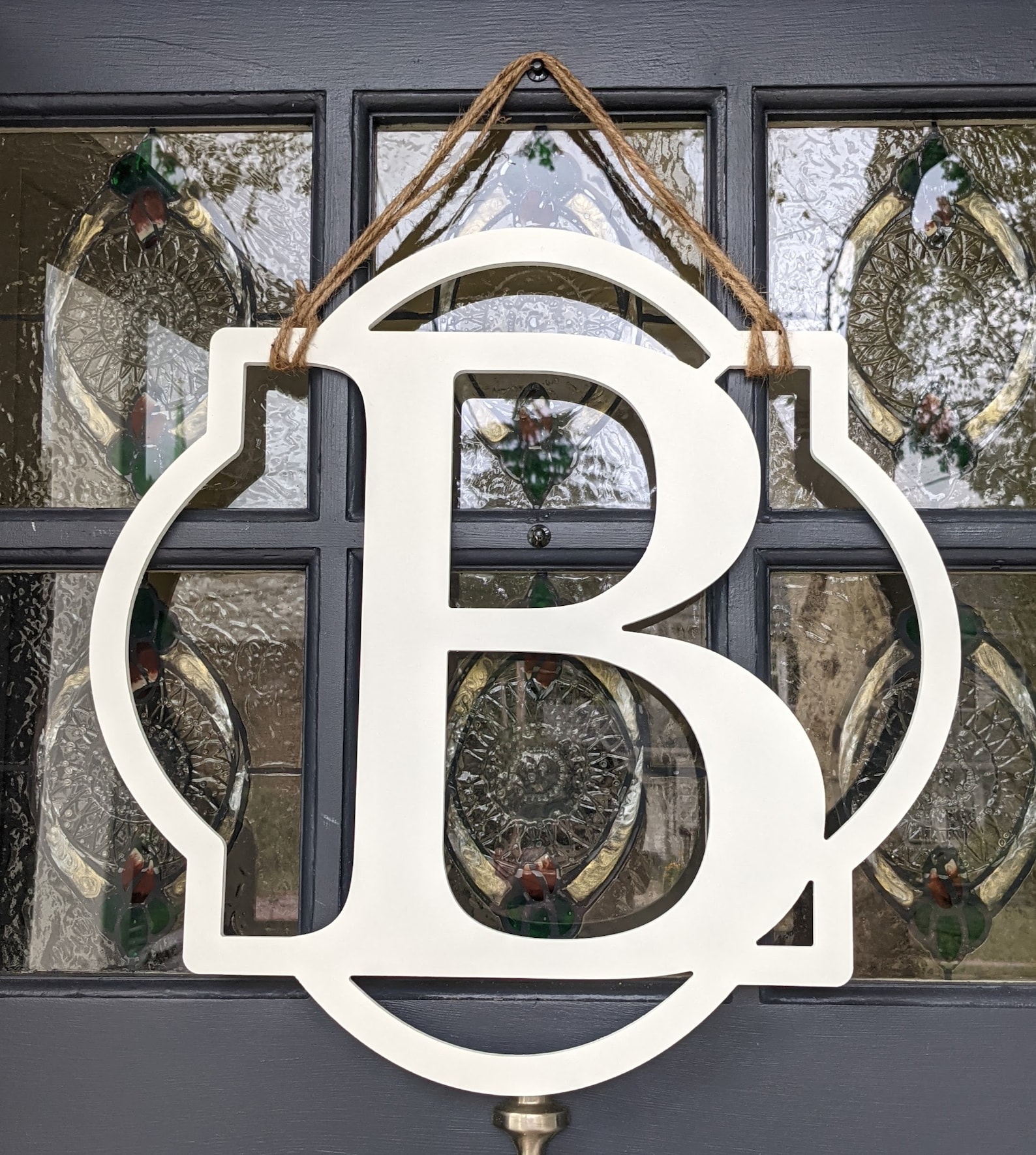 Monogram Initial Door Hanger: Weatherproof Personalized Decor - White