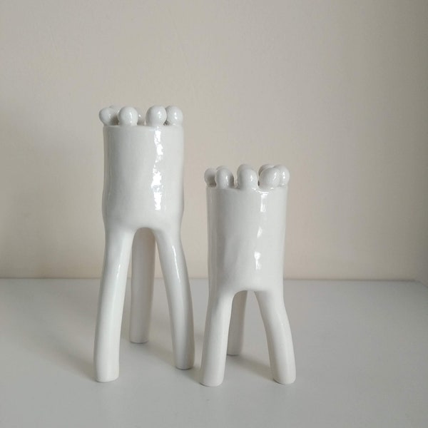 One White Beaded Candle Holder, Whimsical Home Decor, Taper Candle Holder, Funky Chic Candelabra, Fun Gift for Home, Unique Home Lighting
