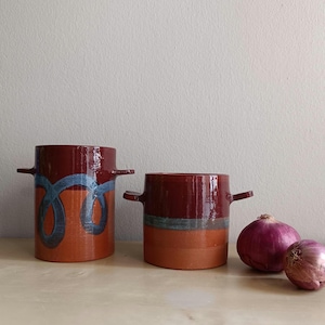 Handmade Terracotta Cylinder Vase with Handles, Small Unique Tube Planter, Red Modern Plant Holder, Earthy Vessel, Ceramic Utensil Holder