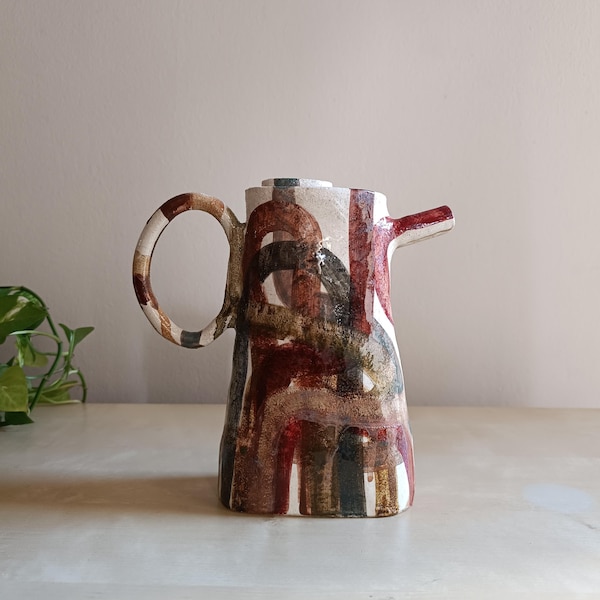 Tall Handmade Stoneware Olive Oil Cruet: Rustic Kitchen Decor, Unique Kitchen Art, 600-800ml