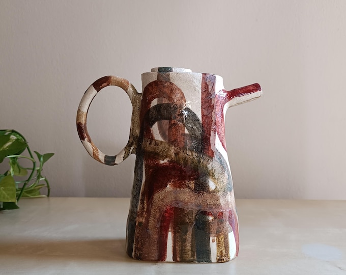 Tall Handmade Stoneware Olive Oil Cruet: Rustic Kitchen Decor, Unique Kitchen Art, 600-800ml