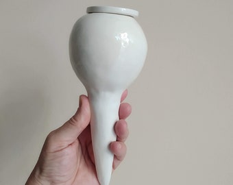 One Large White Bulb Water Olla for your larger plants, Original Gift for Plant Lover, Handmade Ceramic Indoor & Outdoor Plant Hydrator