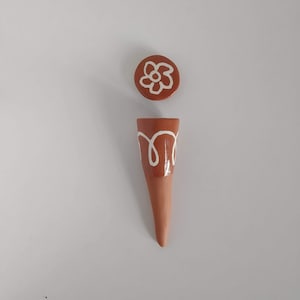 Small Terracotta Olla for your indoor or outdoor plants, Cone Shaped Watering Globe with a Cycladic Design, Unique Gift for Plant Lover