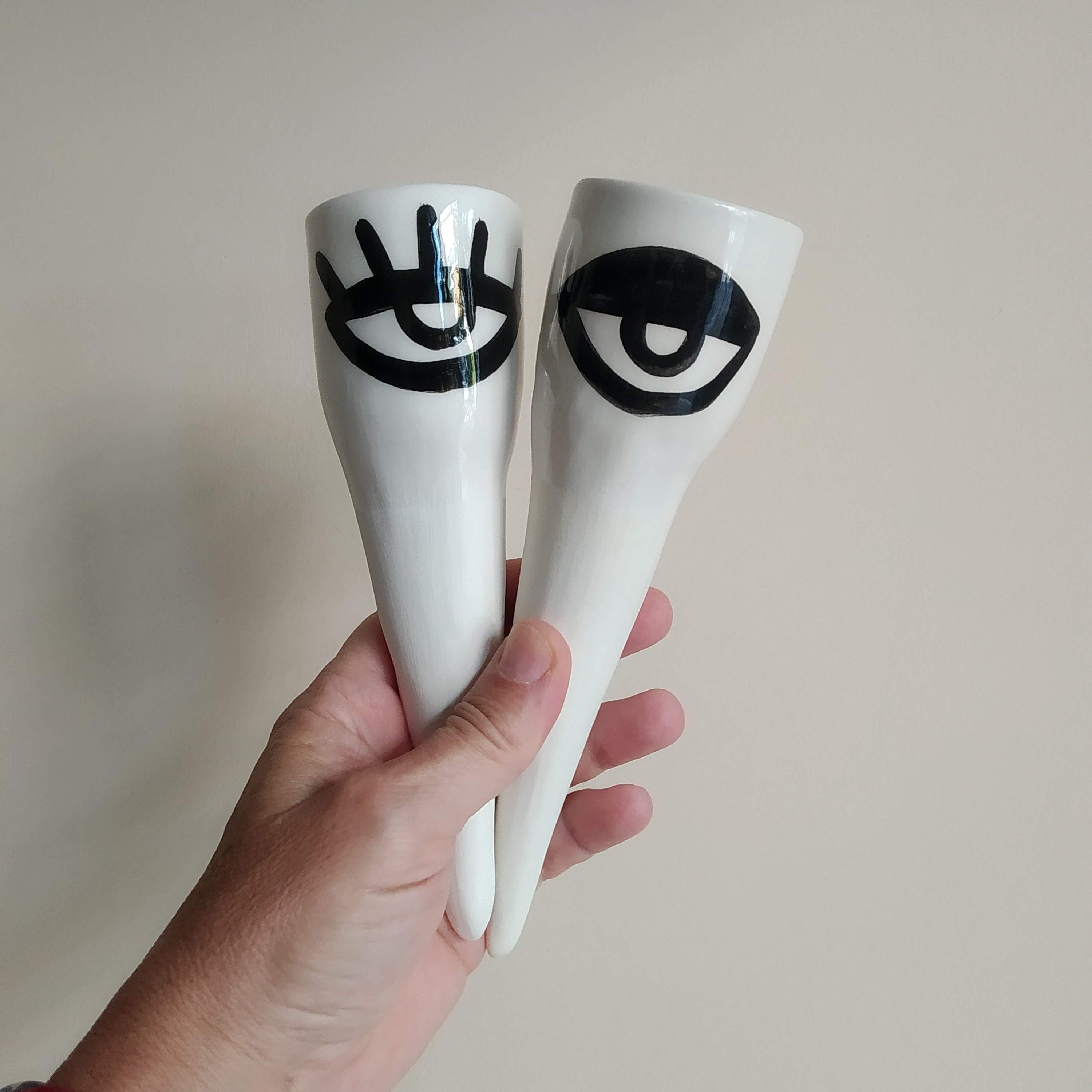 One Evil Eye Handmade Ceramic Olla, Modern Design Automatic Plant Waterer, Cadeau d'anniversaire Pou