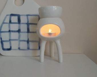 One White Tripod Oil Burner, Incense Burner, Modern Wax Melt Vessel, Tea Light Holder, Organic Style Home Lighting, White Candle Base