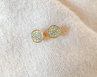 Gold Filled Pave Stud Earrings, Crystal Stud Earrings, 18K Gold Filled