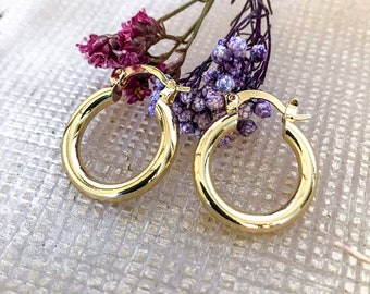 18kt Gold Filled Tube Hoop Earrings, Lightweight Classic Hoops