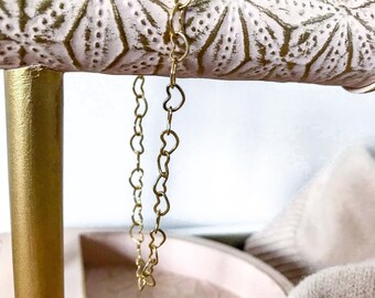 18kt Gold Filled Heart Link Bracelet, Dainty Stacking Jewelry