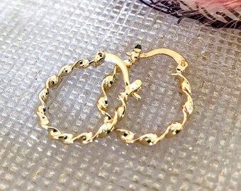 Gold Filled Twisted Hoop Earrings, Small Gold Hoops, Lightweight 20mm