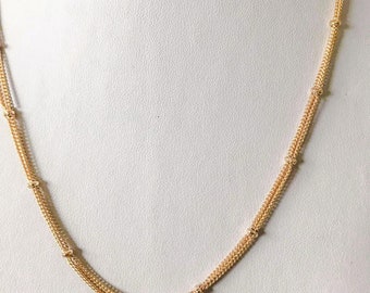18kt Gold Filled Satellite Chain Necklace, Triple Beaded Statement Piece
