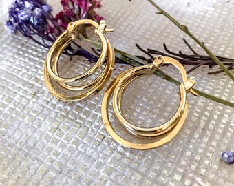 18kt Triple Hoop Earrings, Gold filled Hoops, Lightweight Earrings, Classic Gold Earrings, Multi Hoop Earrings, Perfect Gift for Her