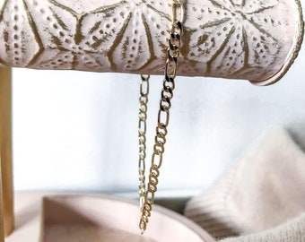 18kt Gold Filled Figaro Bracelet, Layering Chain, 7 inch