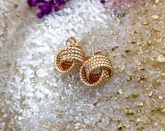18kt Gold Filled Mesh Knot Stud Earrings, Lightweight Minimalist Studs