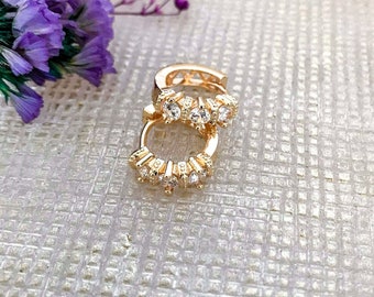 18kt Gold Filled CZ Huggie Hoop Earrings, 15mm