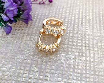 18kt Gold Filled CZ Pave Hoop Earrings, Gift for her, Goldfilled Earrings Canada, Simple Thick Huggie, Dainty Crystal Huggie