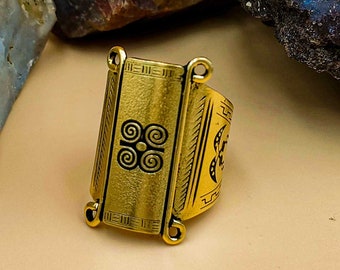 Personalized Gold Cocktail Ring, Tuareg & Berber Ring as Moroccan Rectangular, Custom African Style Long Ancient Boho Ring
