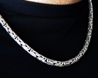 Handgemaakte 925 sterlingzilveren Byzantijnse ketting, koningsketting, Byzantijnse euroketting, heren grote euro koningsketting, herencadeauketting