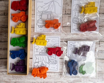 Construction Truck Crayon Gift Set, Dump Truck, Bulldozer, Kids Gifts, Stocking Stuffers, Preschool Party Favor, Kids Present