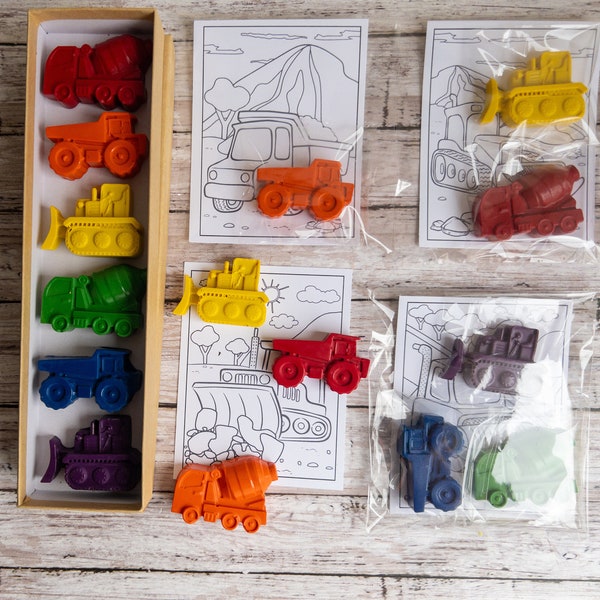 Construction Truck Crayon Gift Set, Dump Truck, Bulldozer, Kids Gifts, Stocking Stuffers, Preschool Party Favor, Kids Present