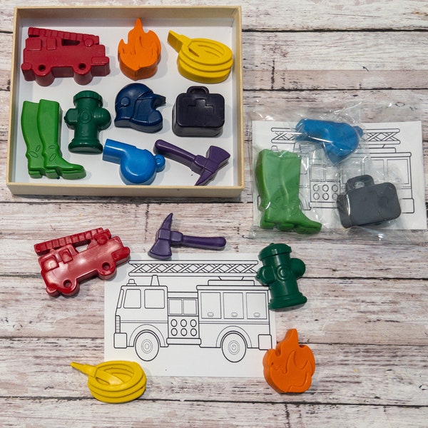 Firefighter Crayon Gift Set, Fireman, Fire Truck, Kids Gifts, Stocking Stuffers, Preschool Party Favor, Kids Present, Boys Birthday Party