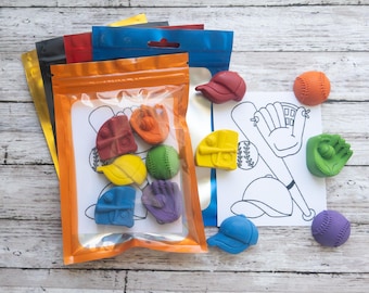Crayones de béisbol y sóftbol: recuerdos de fiesta para niños con página para colorear