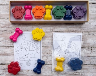 Puppy Dog Party Favor, Crayons, Paws, Bones, Paw Patrol, Coloring, School Party Treats, Kids Wedding favor, Stocking Stuffer, Easter filler