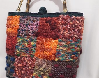 Elegante bolso de azulejos de crochet hecho a mano estilo patchwork - Hecho a mano en Italia