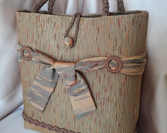 Women&#39;s shoulder bag in upholstery fabric with ribbon - Handmade in Italy