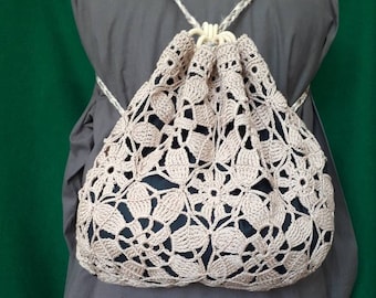 Handmade Elegant Backpack Summer Bag with Crochet Tiles - Handmade in Italy