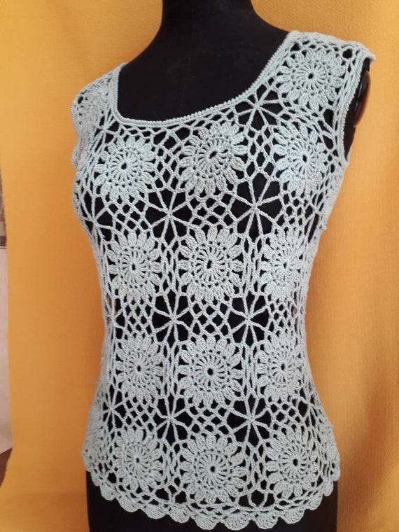 Blusa de encaje con azulejos de ganchillo Hecho a mano en Italia Etsy Espana