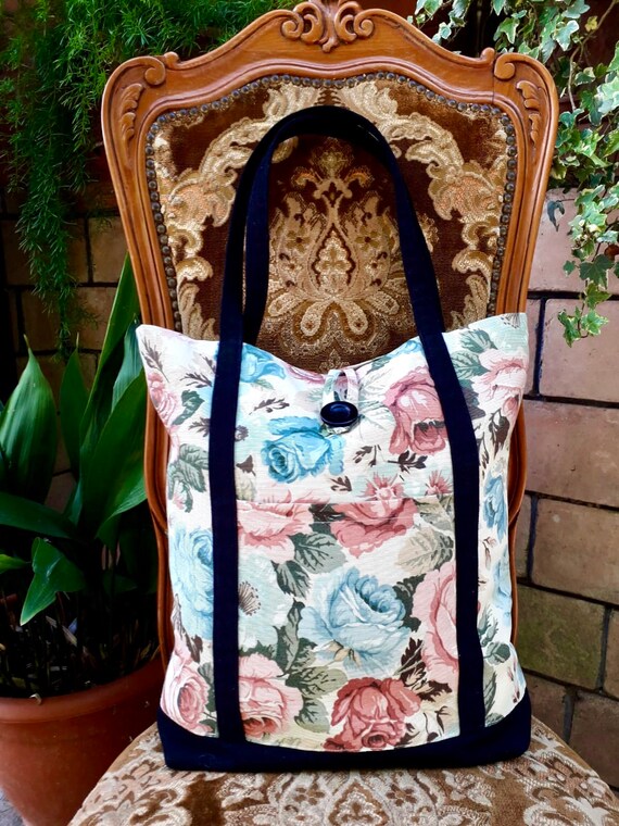 Large Vintage Floral Print Handbag Handmade in Italy Canada