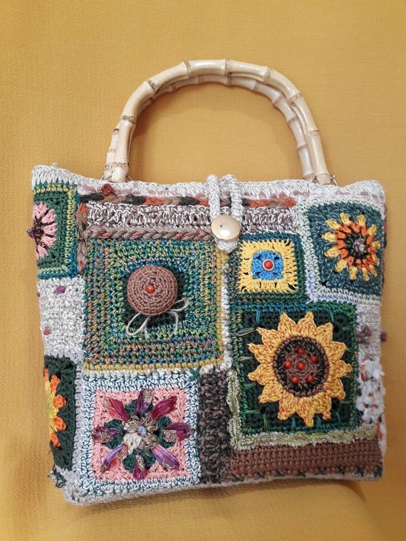 Unique and Artistic Crochet Bag With Patchwork Tiles | Etsy