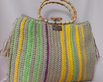 Maxi sac d'été en corde de jute au crochet fait main - Fait main en Italie