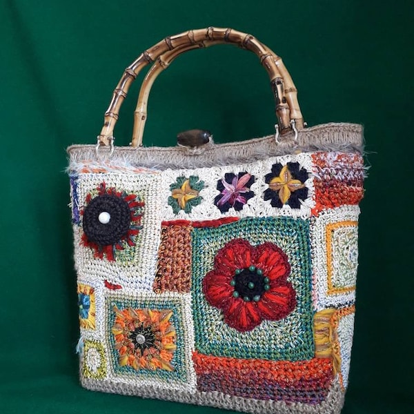 Unique and Artistic Handmade Crochet Bag with Patchwork Tiles - Handmade in Italy