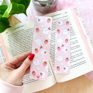 Strawberry Ghost Bookmark: Double Sided Laminated Bookish Gift