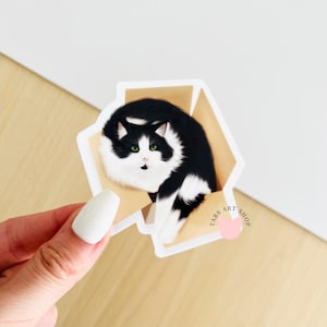 Tuxedo Cat Vinyl Sticker | Water Resistant Sticker | Black and White Cat Sticker | Cute Animal Sticker