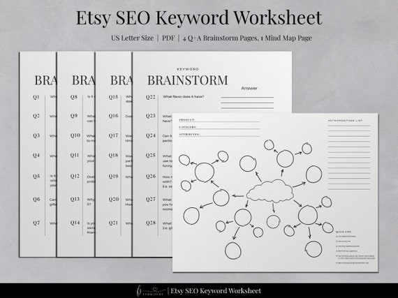 Etsy SEO Keyword Worksheet  | Tags and Titles Brainstorming Tool For Sellers To Increase Sales