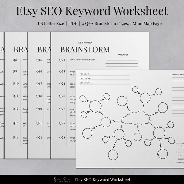 Etsy SEO Keyword Worksheet  | Tags and Titles Brainstorming Tool For Sellers To Increase Sales