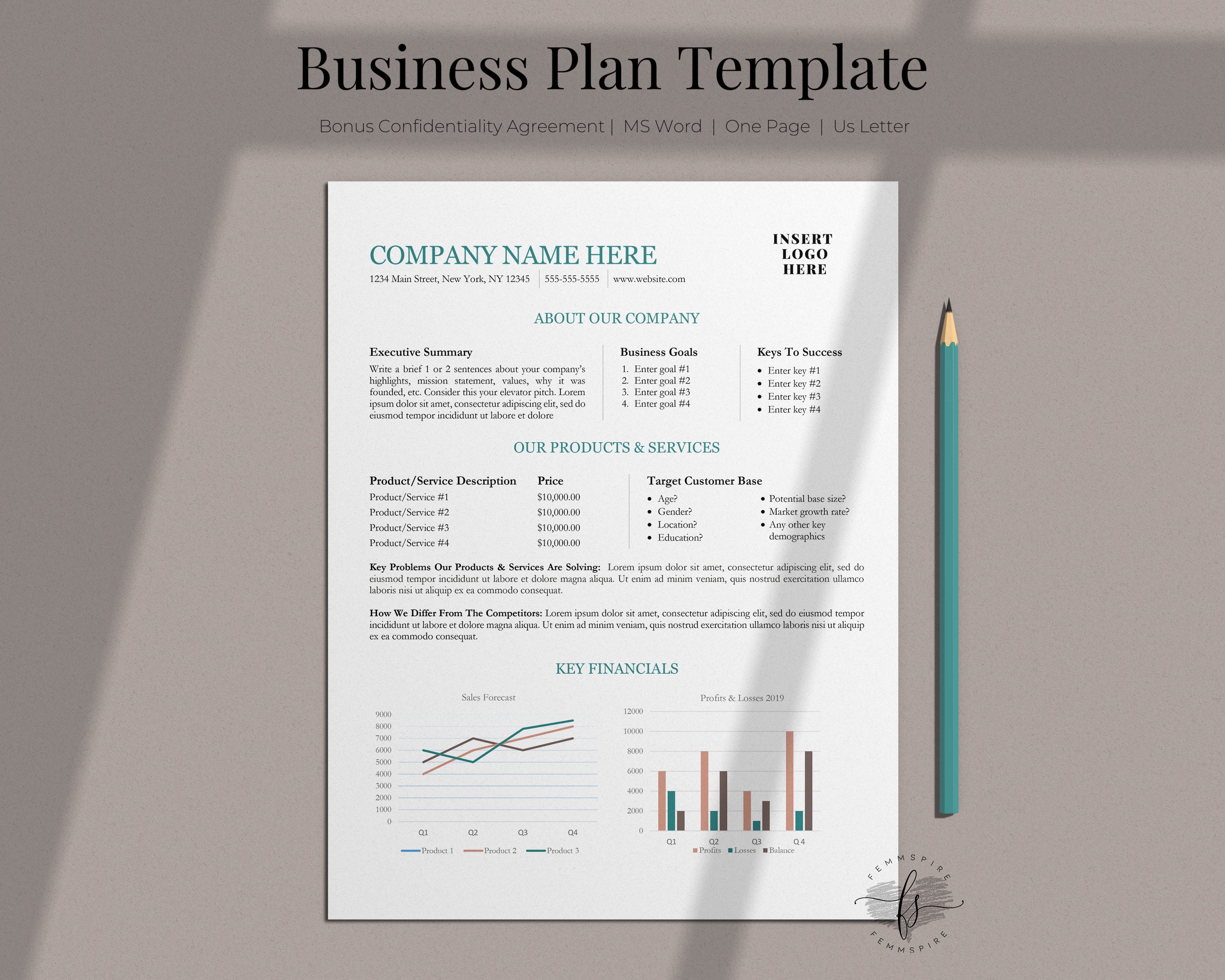 Business Plan Template  Template For Startup Businesses  Business  Proposal  One Page  Easy to Edit Microsoft Word Template Pertaining To One Page Business Plan Template Word